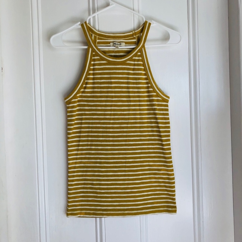 New Madewell green and white high neck tank top